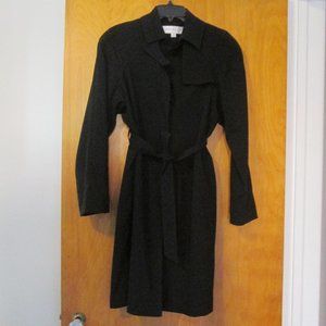 Classic Front Button Black Trench Coat Lined with Removable Belt & Pockets sz S